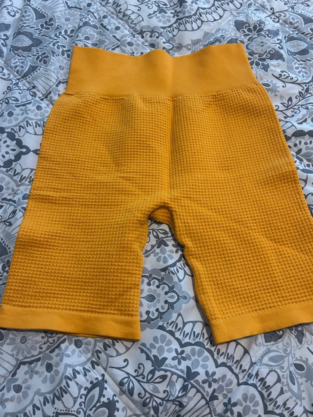 Women's Orange Waffle-Knit Bike Shorts